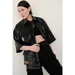 Black eco-leather transforming dress
