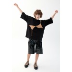 Oversize black T-shirt with beige contrast bodice