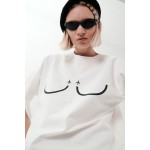 White oversize T-shirt with takeoff lines
